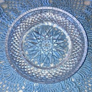 LEAD CRYSTAL  3 1/2” dia. glass dish w/star design center, raised edge. $13